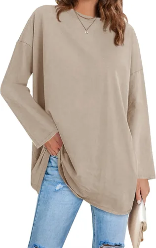 Vista 53 de Fisoew Camisetas de manga larga para mujer, holgadas, casuales, con cuello redondo, blusa suave