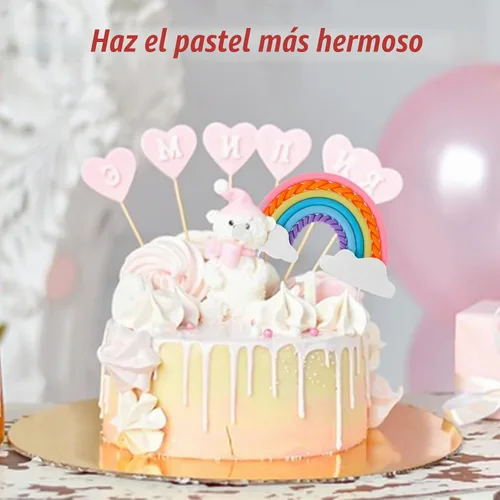 Vista 6 de Decoración de pastel de nube de arcoíris, cerámica suave, decoración de cupcakes, temática de arco iris, suministros para hornear para niños