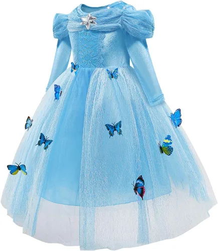 Vista 3 de Vestido de cumpleaños de princesa Cenicienta para niñas, disfraz de Halloween, concurso de Navidad, fiesta de baile con accesorios
