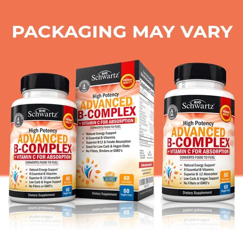 Vista 2 de Complejo de vitamina B con vitamina C para una máxima absorción – Metilcobalamina b12 y folato ácido fólico suplemento – Vitaminas B1 B2 B3 B5 B6 B7