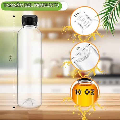 Vista 2 de Dandat - 50 botellas de jugo de plástico transparente de 10 onzas con tapas reutilizables a granel