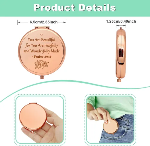 Vista 4 de Regalos cristianos inspiradores, versículos, regalos religiosos para niñas, hermanas y amigas, regalo de aliento para bautismo, espejo de maquillaje