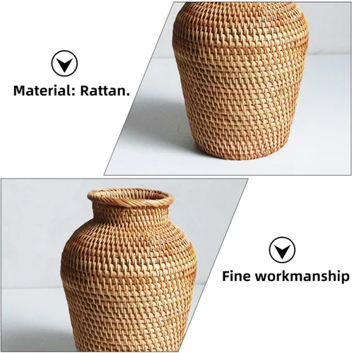 Vista 3 de Jarrón de ratán rústico para plantas, cesta de flores secas, maceta de hierba marina para el hogar, mesa de boda, centros de mesa, decoración