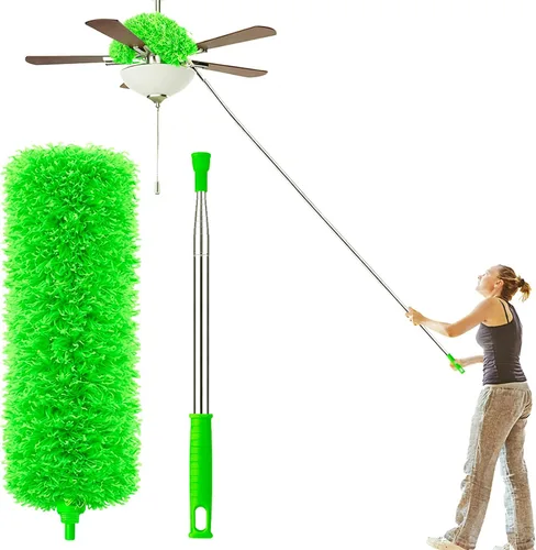 Vista 8 de Plumero de microfibra con poste de extensión (acero inoxidable) de 30 a 100 pulgadas, con cabezal flexible, plumero largo extensible para limpieza