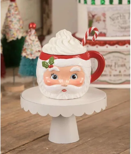 Vista 3 de Bethany Lowe Sweet Tidings - Recipiente para taza con cabeza de Papá Noel, verde, rojo (TF1239)
