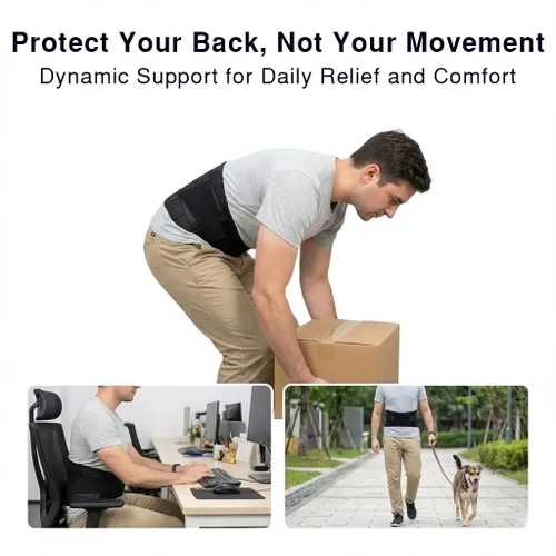 Vista 4 de Soporte de espalda para aliviar el dolor de espalda baja – Soporte ergonómico y cinturón elástico ajustable – Soporte lumbar para hernia de disco