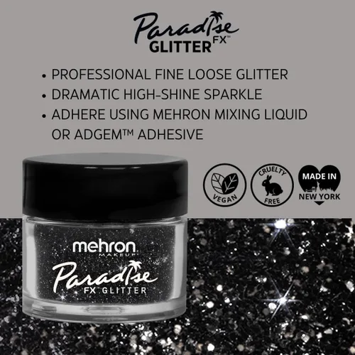 Vista 2 de Mehron Makeup Paradise Glitter FX Cosmético profesional para maquillaje y arte Brillantina suelta vibrante y brillante de 0.25 oz (7 g) (negro)