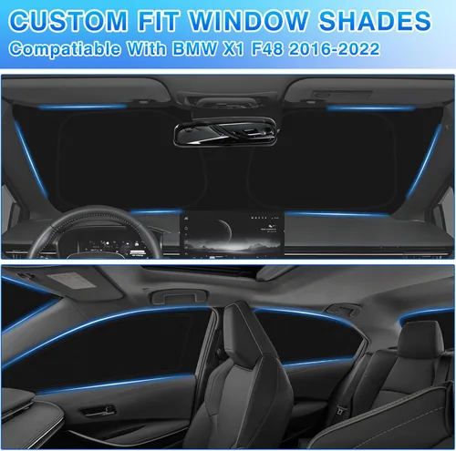Vista 2 de T TGBROS Parasol para parabrisas para BMW X1 F48 2016 2017 2018 2019 2020 2021 2022 para ventana de automóvil, con bloqueo UV grueso y opaca