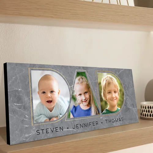 Vista 4 de Regalos para papá de hija, hijo – Dad Photo Sign personalizado con imágenes de niños – 11 x 5 pulgadas y 18 x 7 pulgadas – 10 colores de fondo