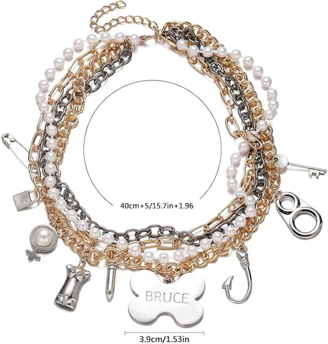 Vista 4 de Hanreshe - Gargantilla de perlas con clip de papel, chapado en cobre y plata, colgante de corazón, cadena de abalorios, joyería de moda para mujer
