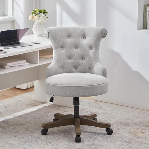 Vista 14 de HUIMO Silla de oficina en casa, sillas de escritorio tapizadas sin brazos con ruedas, altura ajustable, silla de escritorio para computadora
