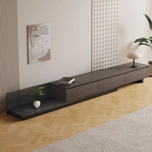 Vista 7 de Mid-Century - Mueble de TV extensible moderno con 3 cajones, centro de entretenimiento ajustable de 78.7 a 130 pulgadas, soporte de TV para sala