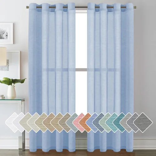 Vista 82 de H.VERSAILTEX Cortinas de lino de mezcla natural para sala de estar/cortinas de lino semitransparentes reductoras de luz de 54 pulgadas de largo