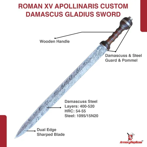 Vista 3 de Armory Replicas™ Hand-Forged Damascus Roman Gladius Sword with Leather Sheath – Collector & Reenactment Ready