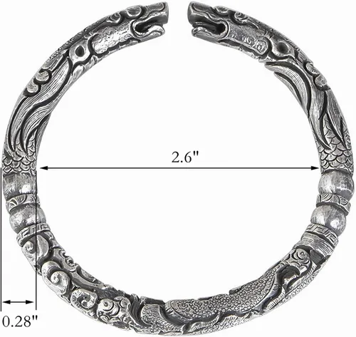 Vista 2 de Viking - Pulsera de dragón de doble cabeza Pulsera ajustable de plata vintage, joyería perfecta para hombre, Plata, plateado
