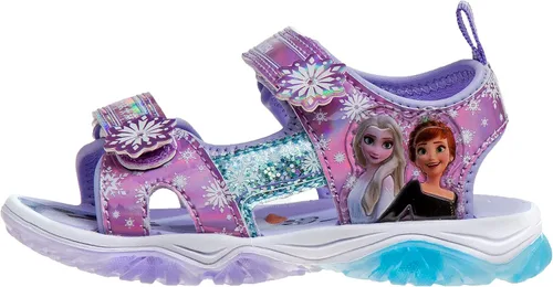 Vista 2 de Disney Zapatos para niñas - Minnie Mouse o Frozen - Sandalias deportivas con punta cerrada con luz (6T-12), AnnaElsa