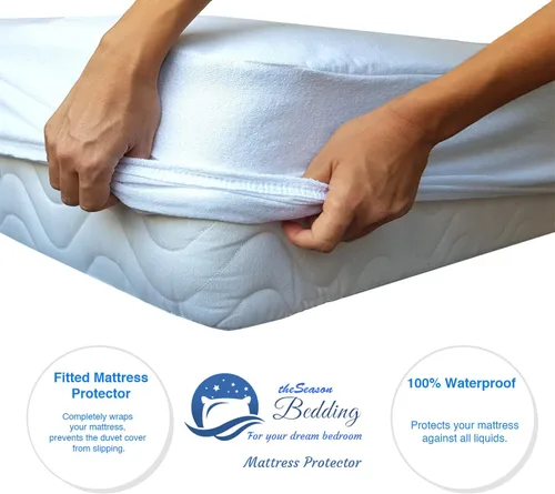 Vista 6 de Protector de colchón de mezcla de algodón turco que proporciona una superposición impermeable confiable y flexible, protección contra la humedad
