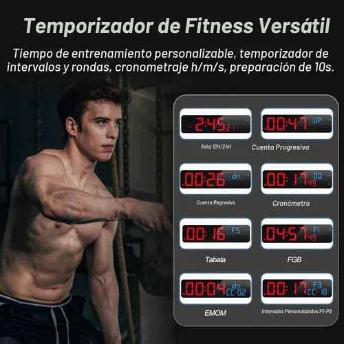 Vista 3 de ANJANK Reloj de pared LED digital grande de 15 pulgadas para gimnasio, con segundos, temporización para entrenamiento, intervalos y rondas, cuenta