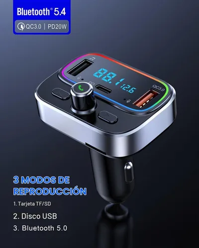 Vista 2 de Transmisor FM Bluetooth 5.4 para kit de adaptador de radio inalámbrico para automóvil, micrófono dual de llamadas manos libres, carga rápida de 18 W