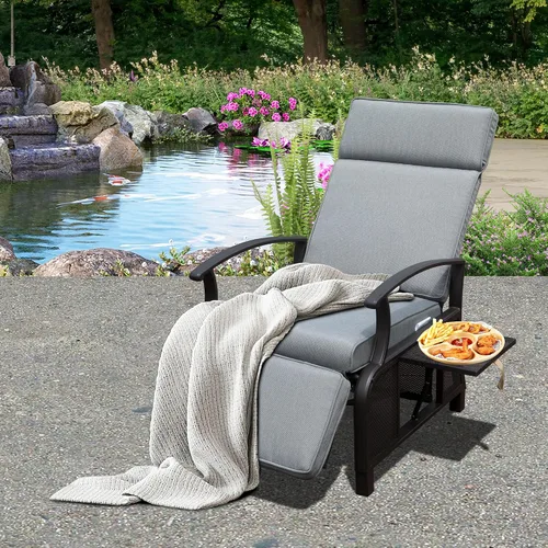 Vista 11 de Domi - Silla reclinable para exteriores, sillón reclinable de patio con mimbre tejido a mano, mesa abatible con respaldo de empuje, ángulo