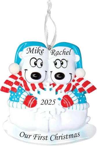 Vista 9 de Adorno de Navidad personalizado para parejas, regalo personalizado para parejas, recién casados, parejas casadas y comprometidas, decoración grabada
