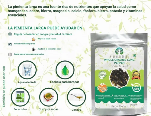 Vista 3 de AYURVEDASHREE Pimienta larga india entera prémium (Pippali) 3.53 oz - Auténtico pipli, thippili y pimienta negra larga