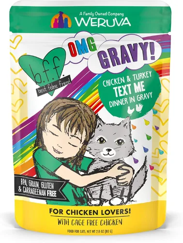 Vista 17 de Weruva B.F.F. OMG - Best Feline Friend Oh My Gravy!, Booya! - Alimento para gatos con carne de res y pollo en salsa, bolsa de 2.8 onzas