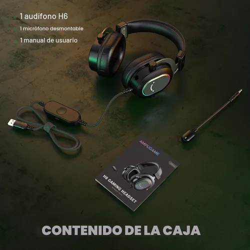 Vista 8 de FIFINE AmpliGame H6 Auriculares USB con cable para juegos con RGB dinámico Negro