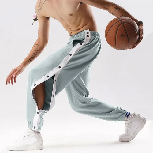 Vista 3 de Kadola Pantalones de baloncesto con bolsillos laterales y botones para hombre pantalones deportivos para hombre color blanco