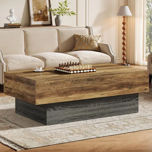 Vista 10 de Tribesigns - Mesa de café moderna negra, mesa de té rectangular de madera de 55 pulgadas, mesa central grande para sala de estar, sala de recepción