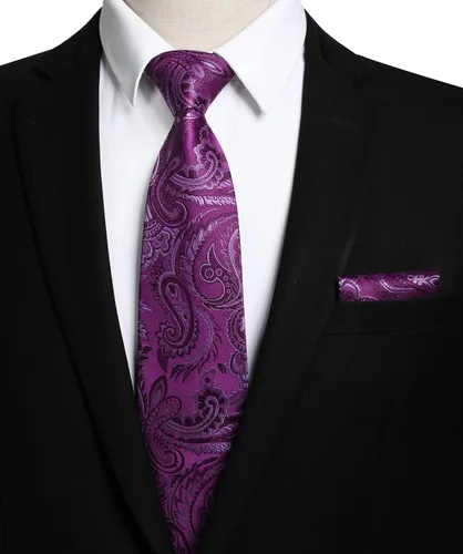 Vista 49 de HISDERN Corbatas para hombre, corbata de cachemira y bolsillo cuadrado tejido clásico floral para hombre, corbata de fiesta de boda