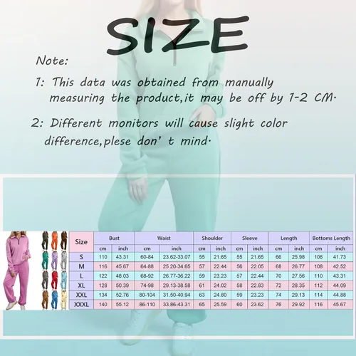 Vista 3 de Women 2 Piece Tracksuits Spring Winter 14 Zip Sweatshirt Jogger Pants Matching Lounge Sets Thick Workout Sweatsuits