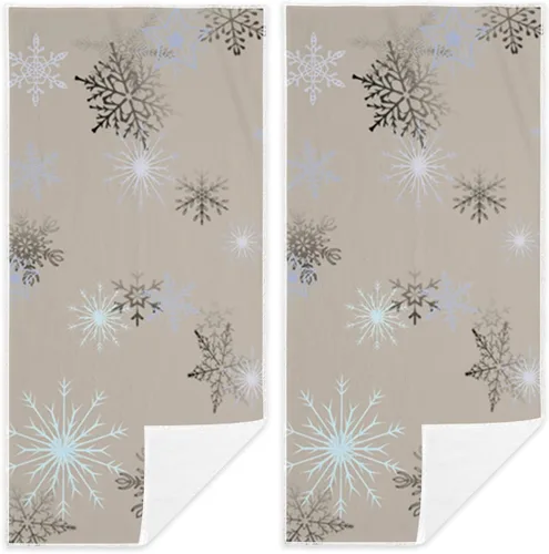 Vista 9 de Juego de 2 toallas de mano para árbol de Navidad, color blanco y negro, juego de 2 toallas de baño absorbentes de copos de nieve, toallas