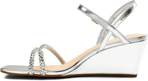 Vista 2 de DREAM PAIRS Sandalias de cuña con tiras para mujer, sandalias de tacón bajo con diamantes de imitación, punta abierta, para boda, fiesta de novia