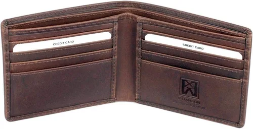 Vista 4 de Karla Hanson Cartera de cuero con bloqueo RFID para hombre, Marrón (Brown Wolf), Cartera Rfid