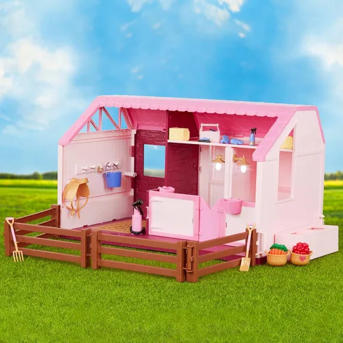 Vista 7 de Lori Philippa's Horse & Stable Set, Mini Doll Barn Playset, Rosa, Muñecas