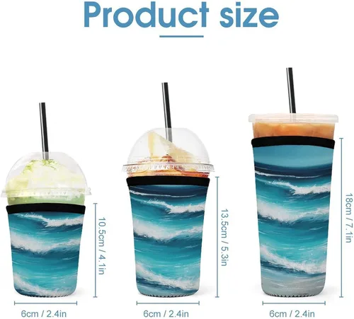 Vista 2 de Turquoise Beach Original Seascape Cup Sleeve 3 Pack Reusable Neoprene Coffee Sleeves Insulator Sleeves for Cold Beverages Universal Ice Coffee