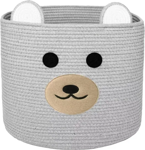 Vista 7 de Cestas de lavandería Bear, cesta de almacenamiento con asas, cesta decorativa para sala de estar, cesta de almacenamiento tejida para juguetes
