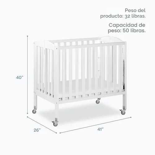 Vista 3 de Dream On Me Cuna lateral estacionaria plegable 3 en 1 en blanco, certificado Greenguard Gold, mini cuna
