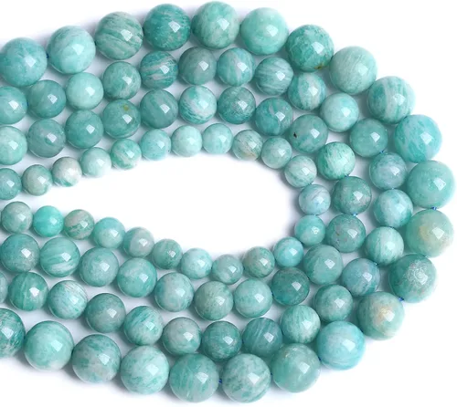 Vista 3 de 60 cuentas de piedra azul amazonita natural de 6mm para hacer joyas AAA redondas sueltas, cuentas de piedra de poder de sanación energética, cuentas