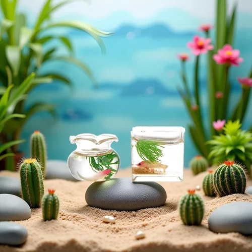 Vista 3 de 2 peceras en miniatura, 1: 12 casas de muñecas en miniatura de cristal Goldfish Tank Desktop Dollhouse Adornos para decoración de escenas de jardín