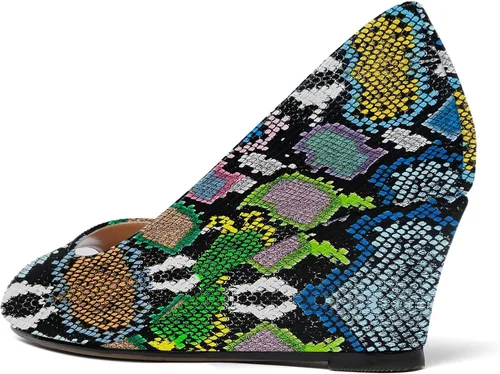 Vista 7 de WAYDERNS Zapatos de tacón bajo con cuña de charol y puntera abierta para mujer de 2 pulgadas