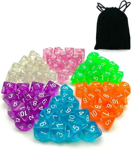 Vista 5 de Juego de 50 dados poliédricos de mármol D10, 5 x 10 piezas de 10 lados