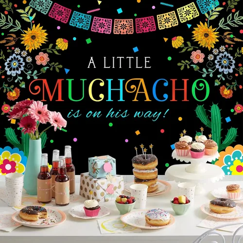 Vista 3 de Fondo de fiesta para baby shower para niño mexicano A Little Muchacho is On His Way Fondo de fotografía Cactus Cinco Mayo decoraciones de fiesta