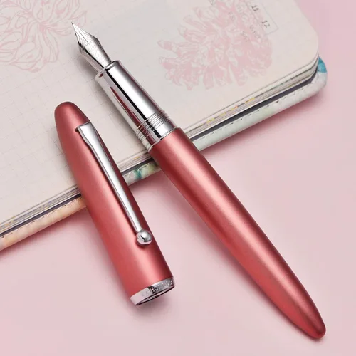 Vista 4 de Asvine Hongdian 620 Pluma estilográfica de metal rojo extra fina pluma clásica pluma oficina escritura con caja de metal