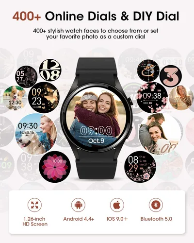 Vista 7 de Relojes inteligentes para hombres/mujeres, reloj inteligente Bluetooth de 1.26 pulgadas con monitor de frecuencia cardíaca, SpO2/sueño, más de 110