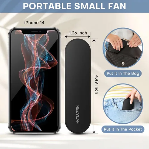 Vista 3 de Ventilador portátil mini de mano, ventilador personal pequeño recargable para 9-15 horas de duración, diseño de bolsillo para viajes/Esenciales