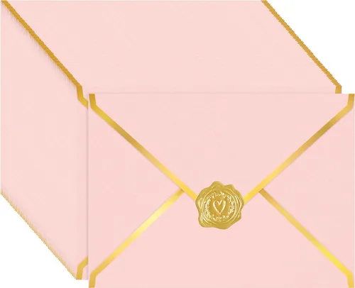 Vista 17 de Paquete de 100 sobres A7 de 5 x 7 para invitaciones, 7.18 oz de cartulina gruesa brillante 4 x 6 con solapa en V y sellador de lámina dorada, sobre