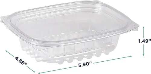 Vista 3 de ECO PRODUCTS Contenedores de delicatessen compostables de 8oz transparentes rectangulares con tapas, paquete de 100, para preparación de comidas
