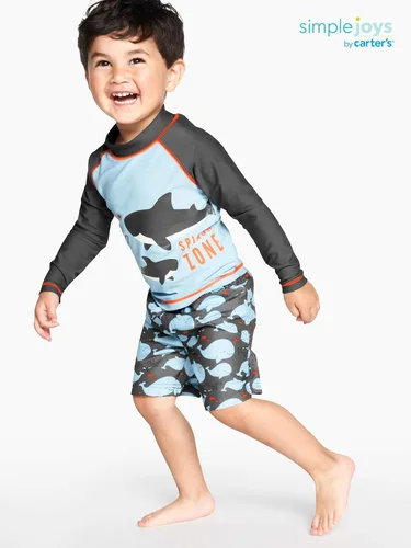 Vista 3 de Simple Joys by Carter's Toddlers and Baby Boys' Swimsuit Trunk and Rashguard Set